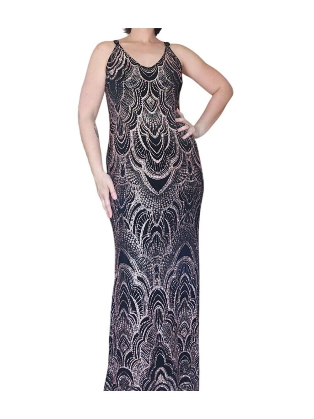 Jump Apparel V Neck Glitter Sleeveless Evening Gown Women Size 16W Holiday Party